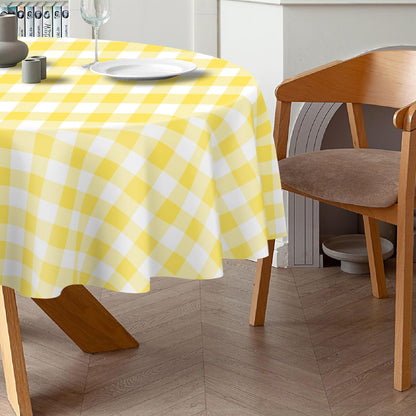 Yellow Gingham Round Tablecloth 2 Pack, 84 Inch Plastic Checkered Table Cover Disposable for Parties