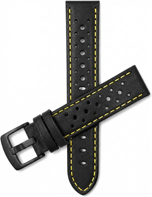 Mens Leather Rally Strap, Perforated Racing Watch Band, 18-24mm, Reg/XL | 13 Colors, 18mm-24mm Breathable Perforated Soft Italian Leather Racing Watch Band, Rally Strap for Men, Reg / Extra Long