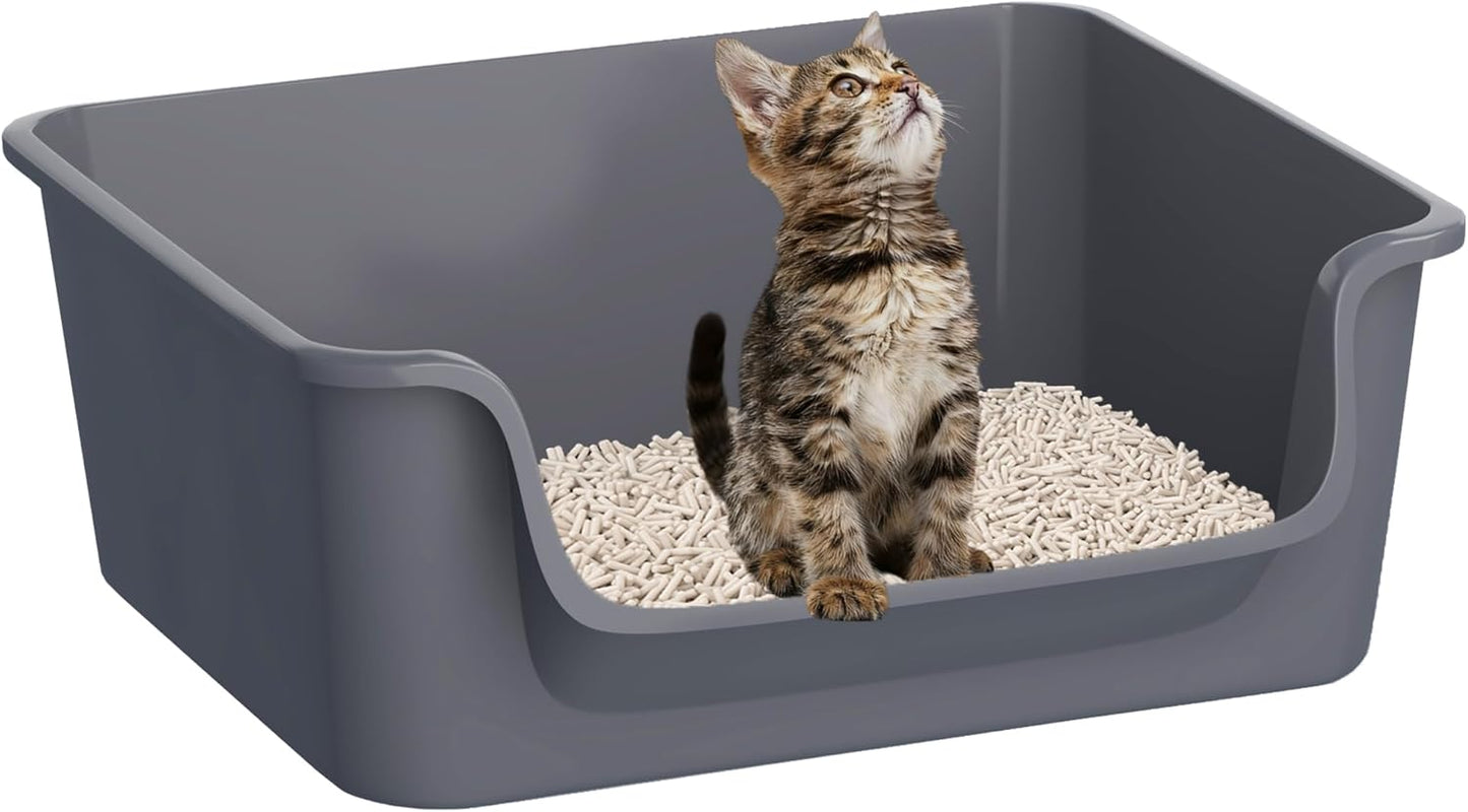 Open-Top Large High Sides Cat Litter Box with Low Entrance, Suitable for Small and Elderly Cats, Anti-Splash, 19.8” x15.6”x7.3” for Indoor Use (Grey（Moon Gray）)