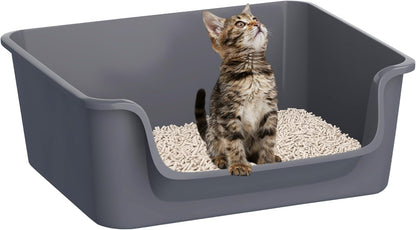 Open-Top Large High Sides Cat Litter Box with Low Entrance, Suitable for Small and Elderly Cats, Anti-Splash, 19.8” x15.6”x7.3” for Indoor Use (Grey（Moon Gray）)