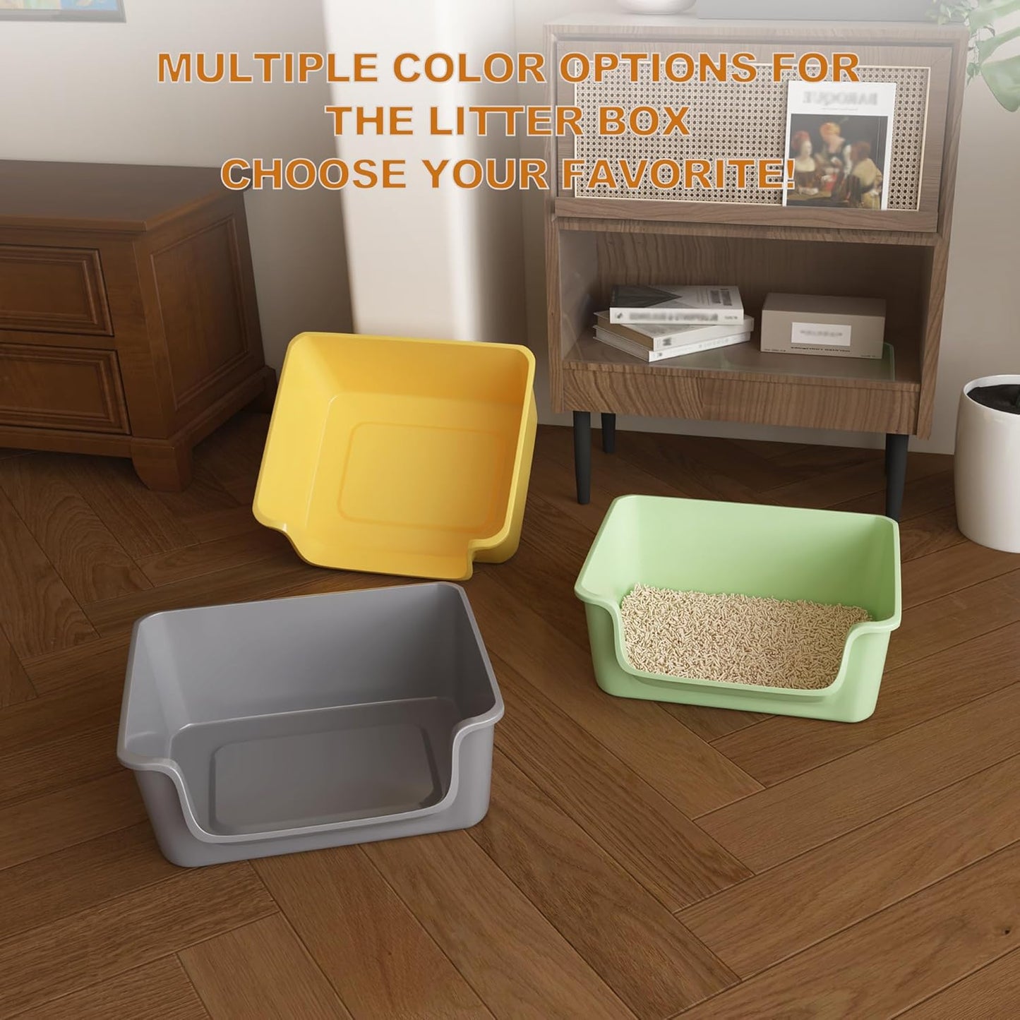 Open-Top Large High Sides Cat Litter Box with Low Entrance, Suitable for Small and Elderly Cats, Anti-Splash, 19.8” x15.6”x7.3” for Indoor Use (Grey（Moon Gray）)