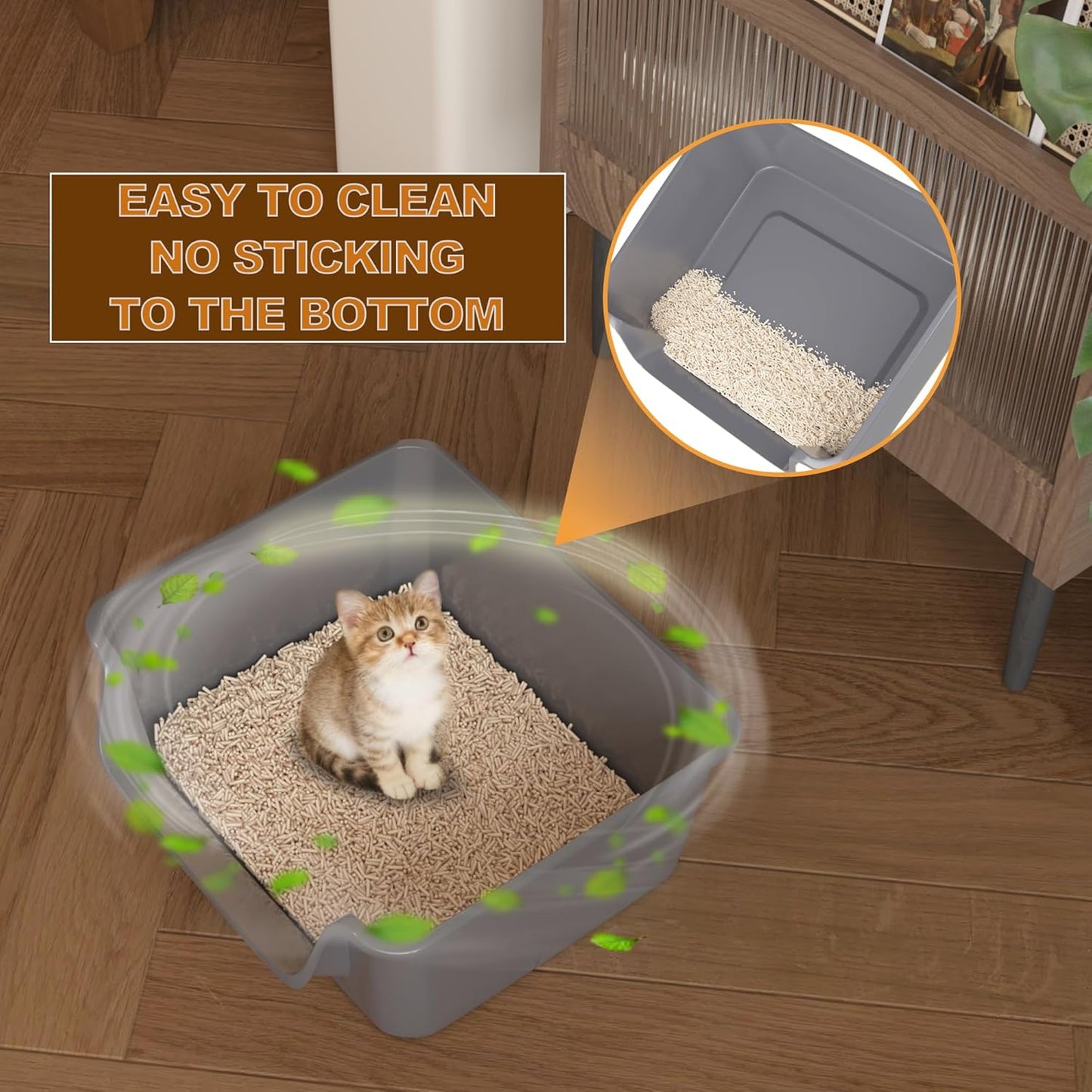 Open-Top Large High Sides Cat Litter Box with Low Entrance, Suitable for Small and Elderly Cats, Anti-Splash, 19.8” x15.6”x7.3” for Indoor Use (Grey（Moon Gray）)