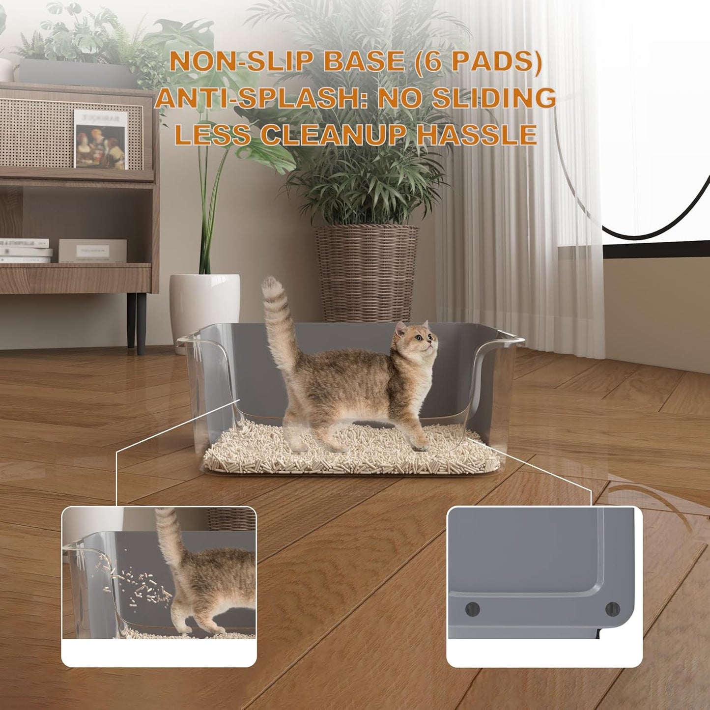 Open-Top Large High Sides Cat Litter Box with Low Entrance, Suitable for Small and Elderly Cats, Anti-Splash, 19.8” x15.6”x7.3” for Indoor Use (Grey（Moon Gray）)