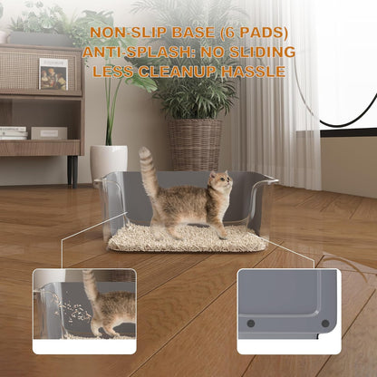 Open-Top Large High Sides Cat Litter Box with Low Entrance, Suitable for Small and Elderly Cats, Anti-Splash, 19.8” x15.6”x7.3” for Indoor Use (Grey（Moon Gray）)