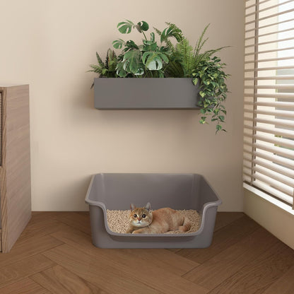 Open-Top Large High Sides Cat Litter Box with Low Entrance, Suitable for Small and Elderly Cats, Anti-Splash, 19.8” x15.6”x7.3” for Indoor Use (Grey（Moon Gray）)