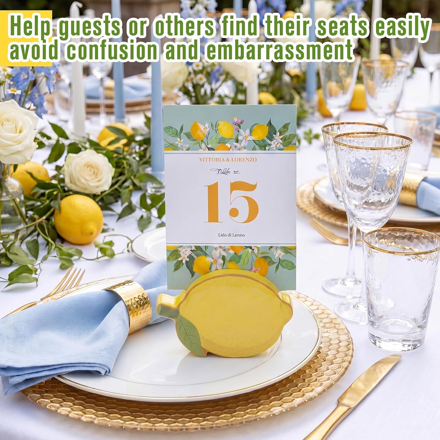 12 Pcs Lemon Place Card Holders Lemon Stand Supplies Fruit Wooden Cards Holder Summer Themed Table Decor for Lemonade Party Supplies Birthday Baby Shower Wedding Table Setting Decorations