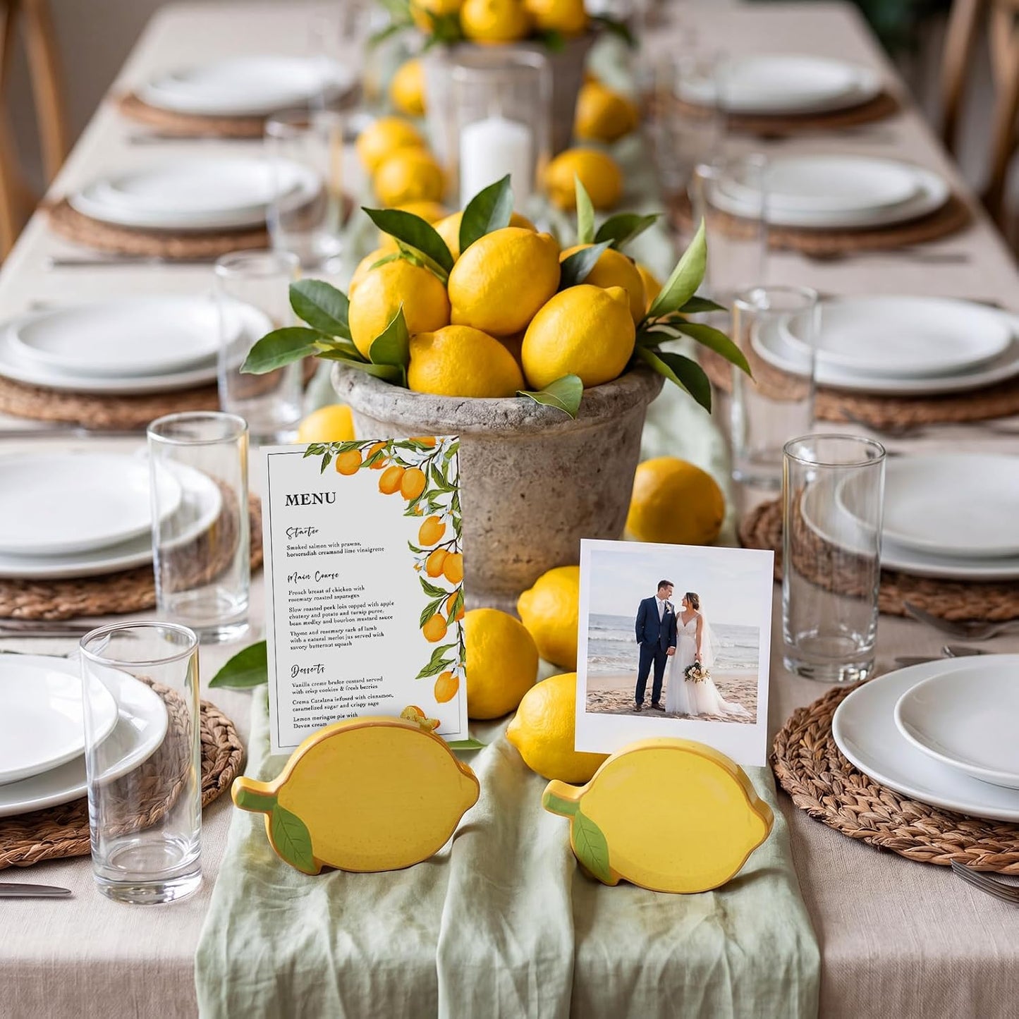 12 Pcs Lemon Place Card Holders Lemon Stand Supplies Fruit Wooden Cards Holder Summer Themed Table Decor for Lemonade Party Supplies Birthday Baby Shower Wedding Table Setting Decorations
