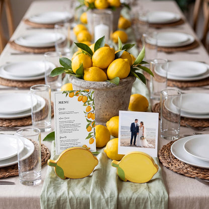 12 Pcs Lemon Place Card Holders Lemon Stand Supplies Fruit Wooden Cards Holder Summer Themed Table Decor for Lemonade Party Supplies Birthday Baby Shower Wedding Table Setting Decorations