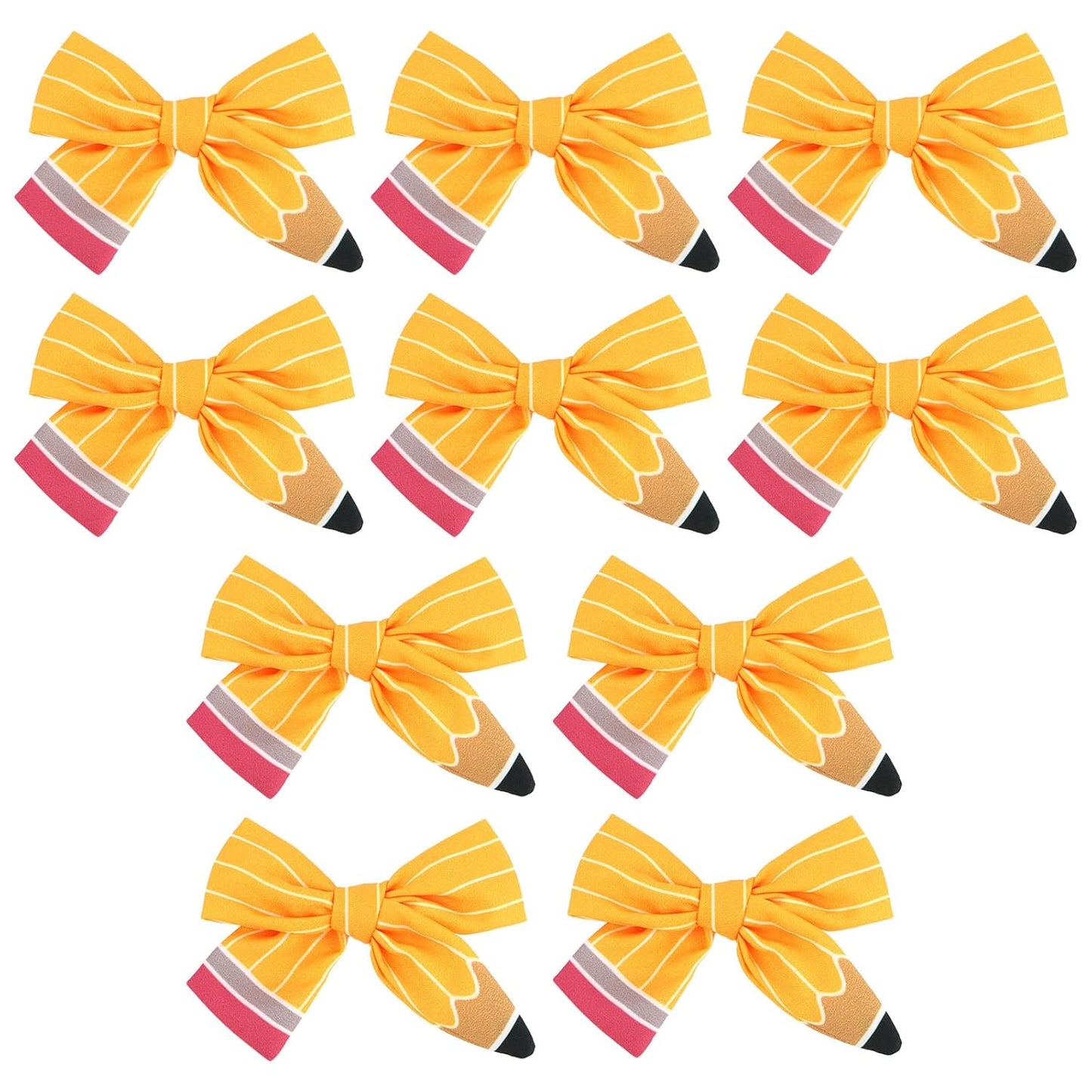 10PCS Back to School Pencil Hair Clips Yellow Bow Hair Accessory | Teacher Student Cute First Day of School Outfits