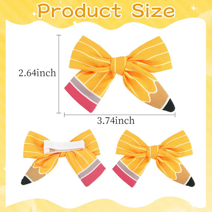 10PCS Back to School Pencil Hair Clips Yellow Bow Hair Accessory | Teacher Student Cute First Day of School Outfits