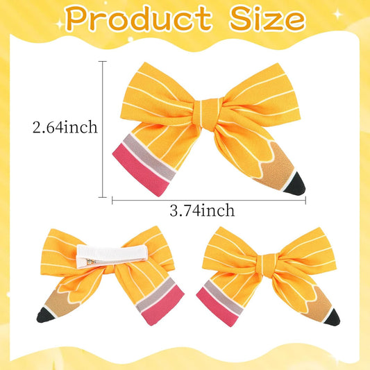 10PCS Back to School Pencil Hair Clips Yellow Bow Hair Accessory | Teacher Student Cute First Day of School Outfits
