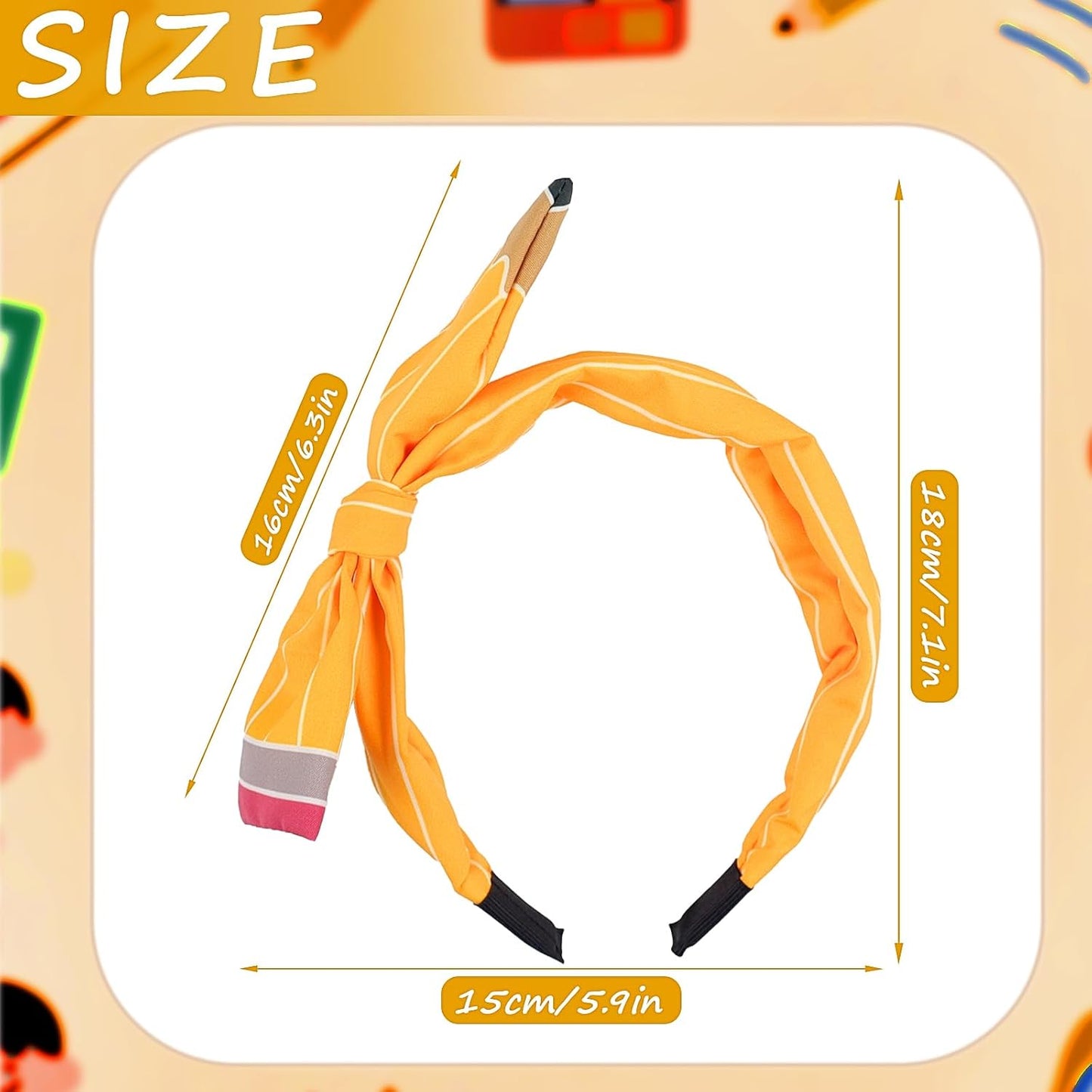 Back to School Headband Pencil Hairband for Women Teachers Cute Yellow Pencil Bow Knotted Headband, Non-slip Fabric Headpiece for First Day of School, Party, Cosplay, Student Costume Hair Accessories