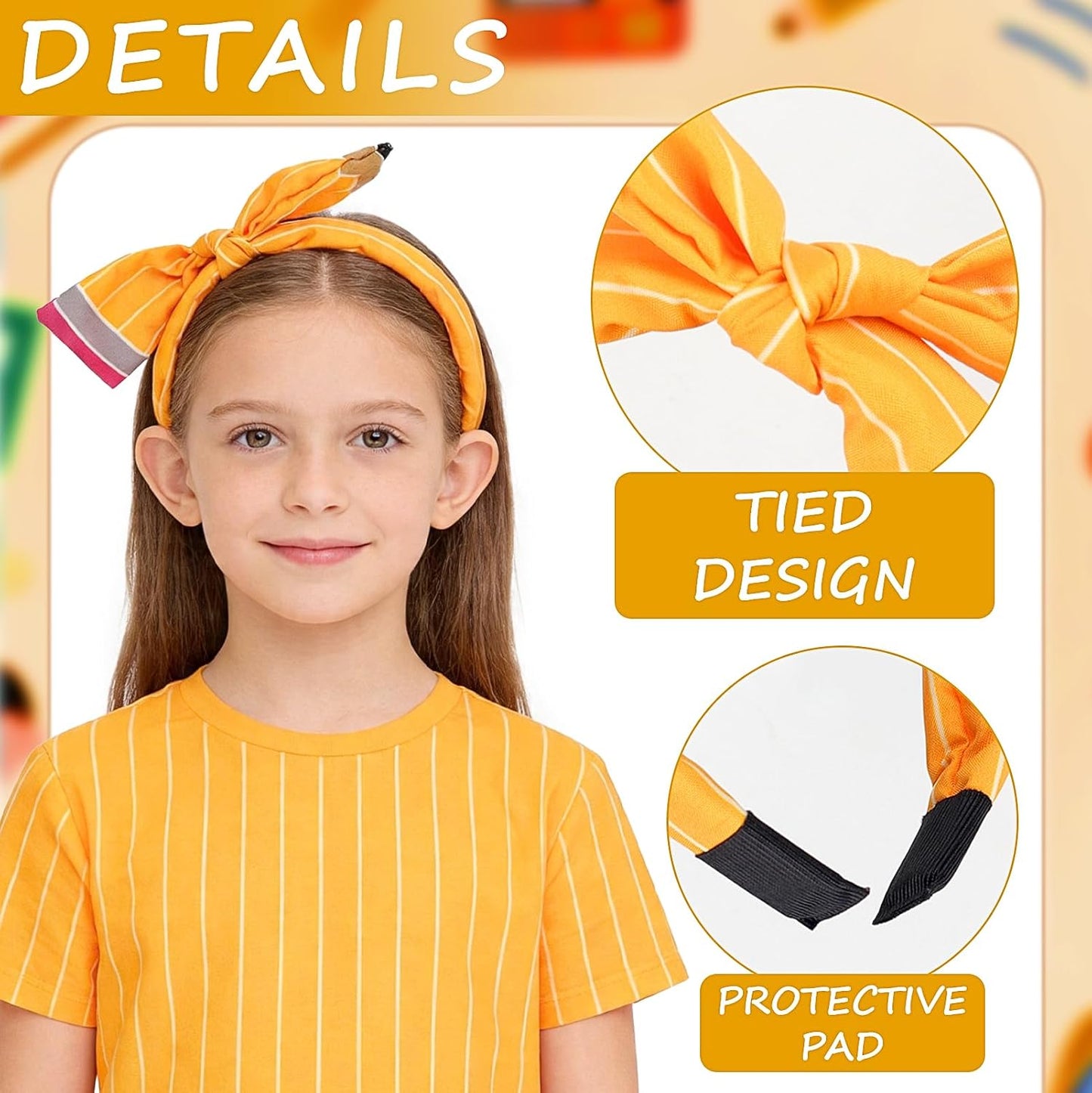 Back to School Headband Pencil Hairband for Women Teachers Cute Yellow Pencil Bow Knotted Headband, Non-slip Fabric Headpiece for First Day of School, Party, Cosplay, Student Costume Hair Accessories