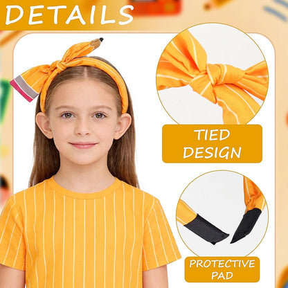 Back to School Headband Pencil Hairband for Women Teachers Cute Yellow Pencil Bow Knotted Headband, Non-slip Fabric Headpiece for First Day of School, Party, Cosplay, Student Costume Hair Accessories
