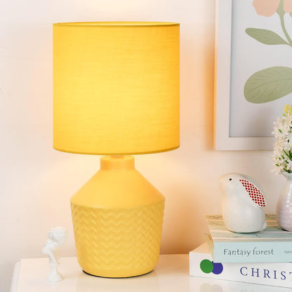 Vane Yellow Small Table Lamp for Living Room as Bedside Table Lamp for Bedroom,Modern Ceramic Kids Night Table Lamp,Φ6.89×H13.58IN,Bulb Excluded