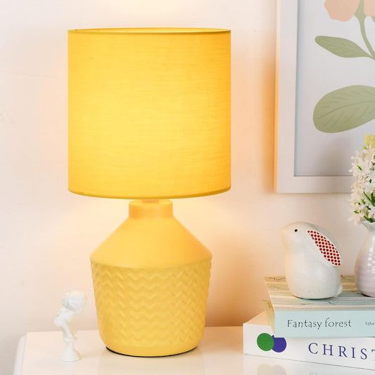 Vane Yellow Small Table Lamp for Living Room as Bedside Table Lamp for Bedroom,Modern Ceramic Kids Night Table Lamp,Φ6.89×H13.58IN,Bulb Excluded