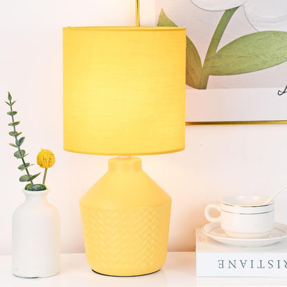 Vane Yellow Small Table Lamp for Living Room as Bedside Table Lamp for Bedroom,Modern Ceramic Kids Night Table Lamp,Φ6.89×H13.58IN,Bulb Excluded
