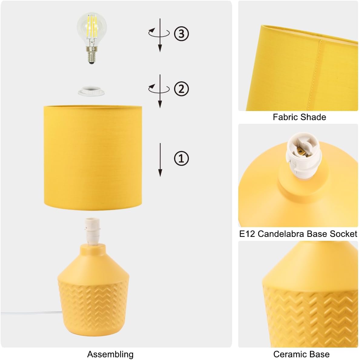 Vane Yellow Small Table Lamp for Living Room as Bedside Table Lamp for Bedroom,Modern Ceramic Kids Night Table Lamp,Φ6.89×H13.58IN,Bulb Excluded