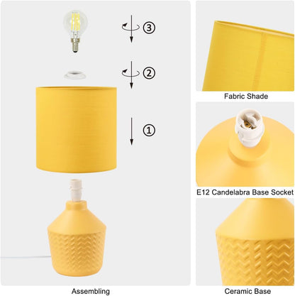 Vane Yellow Small Table Lamp for Living Room as Bedside Table Lamp for Bedroom,Modern Ceramic Kids Night Table Lamp,Φ6.89×H13.58IN,Bulb Excluded