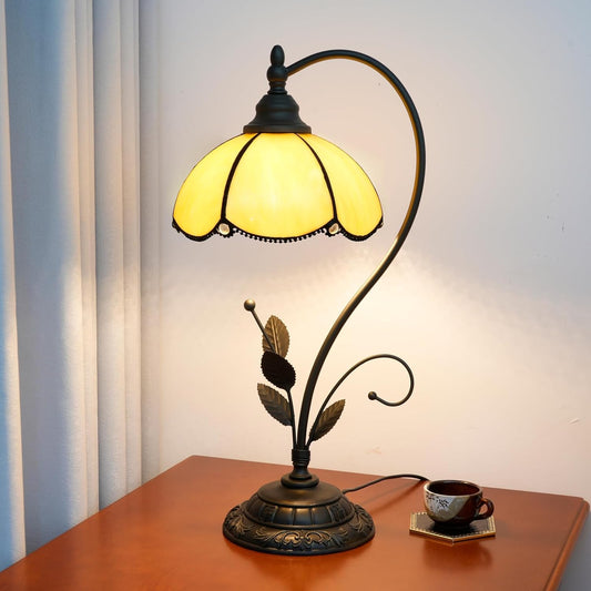 Tiffany Table Lamp Yellow Stained Glass Lamp Tiffany Style S Leaves Vintage Desk Light for Bedside Living Room Office Dormitory Dining Room