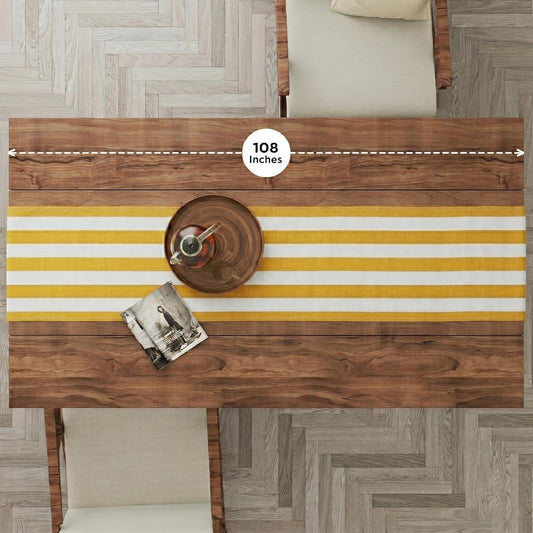 Table Runner 108 inches Long | Fall Table Runner for Dining Table, Fall Table Decor | 100% Cotton, Machine Washable, Yellow & White Striped Runners for Kitchen, Dining Room, Living Room