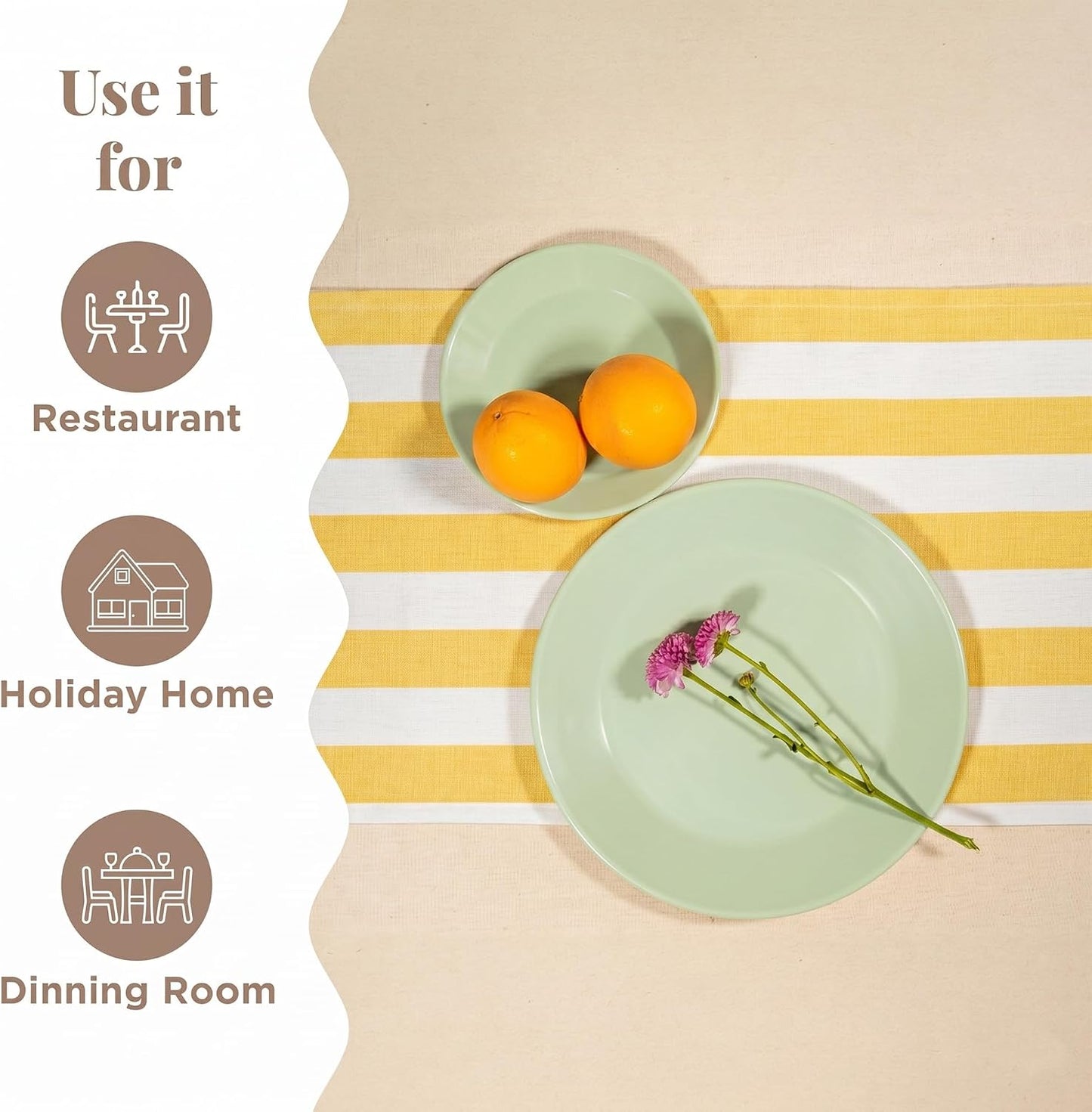 Table Runner 108 inches Long | Fall Table Runner for Dining Table, Fall Table Decor | 100% Cotton, Machine Washable, Yellow & White Striped Runners for Kitchen, Dining Room, Living Room