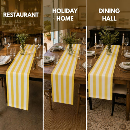 Table Runner 108 inches Long | Fall Table Runner for Dining Table, Fall Table Decor | 100% Cotton, Machine Washable, Yellow & White Striped Runners for Kitchen, Dining Room, Living Room
