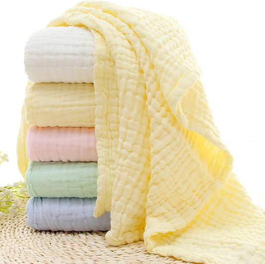Muslin Baby Blanket 6-Layer 43"x43", 2-Pack(White & Yellow) | Soft Cotton Receiving Blanket for Infant Swaddle Blanket Toddler Boys Girls Bath Towel, Newborn Essentials