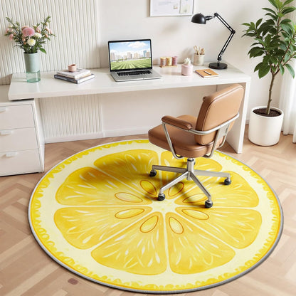 Lemon Rug 4ft - Yellow Fruit Rug, Washable Funny Lemon Pattern Round Rugs, Non-Slip Fresh Fruit Design Circle Carpet