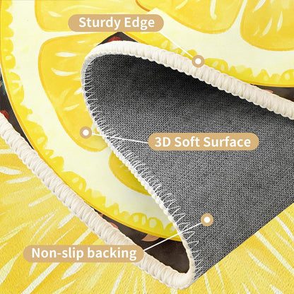 Lemon Rug 4ft - Yellow Fruit Rug, Washable Funny Lemon Pattern Round Rugs, Non-Slip Fresh Fruit Design Circle Carpet