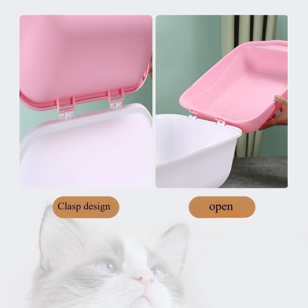 Front Lift Cover Cat Litter Box with Scoop - Splash Proof Plastic Cat Toilet, Easy Clean Pet Litter Basin for Cats(Yellow)