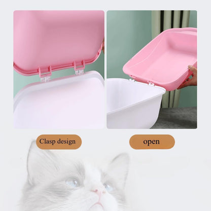 Front Lift Cover Cat Litter Box with Scoop - Splash Proof Plastic Cat Toilet, Easy Clean Pet Litter Basin for Cats(Yellow)