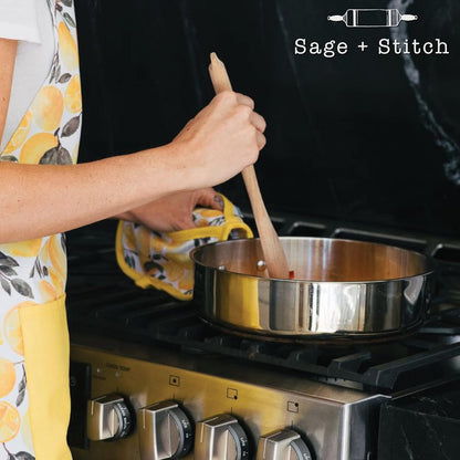 Heat Resistant Designer Pot Holders with Hand Pockets and Hanging Loops | Set of 2 100% Cotton Dual Function Kitchen Pot Holders | 7'' x 9'' | Yellow Lemons