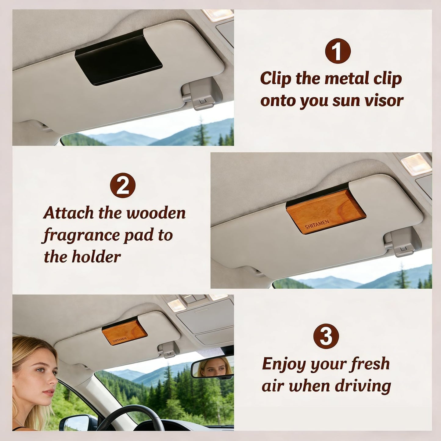Wood Car Air Freshener for Visor Clip - Wood Air Freshener - Car Odor Eliminator -Variety Scent Refill, Vehicle Scent Diffuser for Cabin, Truck & SUV - 4 Pack -CLIP INCLUDED (4 Scent)
