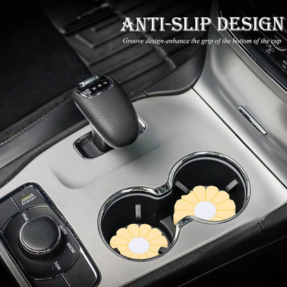 2-Pack Car Cup Holder Coaster Inserts, Daisy Shape, 2.75 Inch Non-Slip Silicone Cup Holder Insert, Universal Non-Slip Cup Holders, Car Accessories Interior for Women and Man (Yellow)