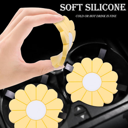 2-Pack Car Cup Holder Coaster Inserts, Daisy Shape, 2.75 Inch Non-Slip Silicone Cup Holder Insert, Universal Non-Slip Cup Holders, Car Accessories Interior for Women and Man (Yellow)