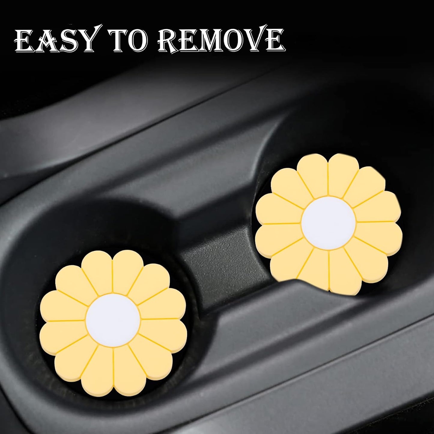 2-Pack Car Cup Holder Coaster Inserts, Daisy Shape, 2.75 Inch Non-Slip Silicone Cup Holder Insert, Universal Non-Slip Cup Holders, Car Accessories Interior for Women and Man (Yellow)