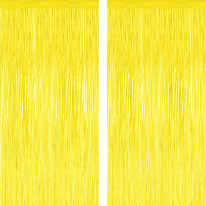 2 Pack Yellow Foil Curtain Streamer Decorations | Yellow, Metallic Foil, 3.28 x 7.05 FT, Tinsel Backdrop, Foil Curtain Streamer, Party Decor, Photo Booth Door Wall Decor