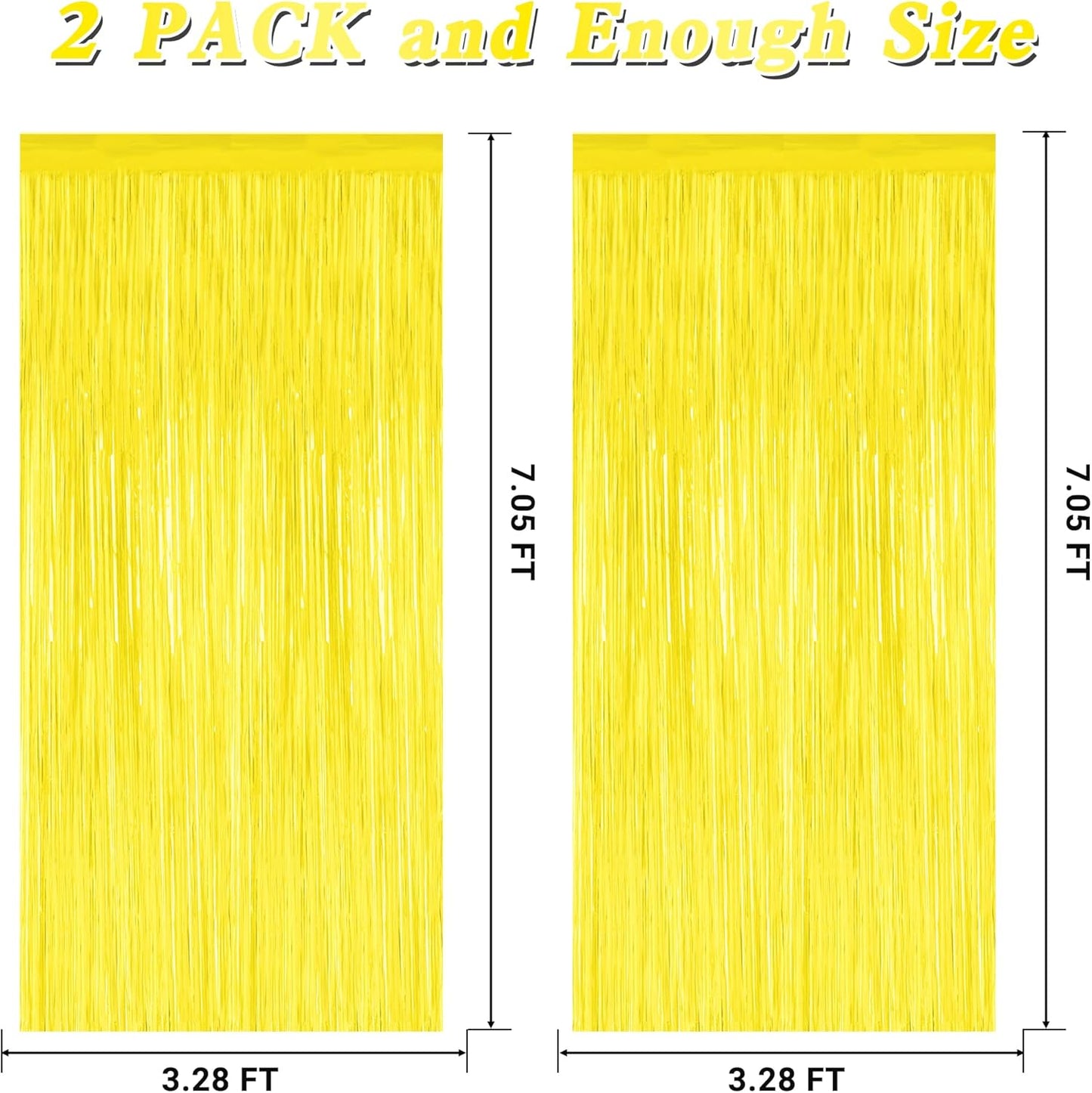 2 Pack Yellow Foil Curtain Streamer Decorations | Yellow, Metallic Foil, 3.28 x 7.05 FT, Tinsel Backdrop, Foil Curtain Streamer, Party Decor, Photo Booth Door Wall Decor
