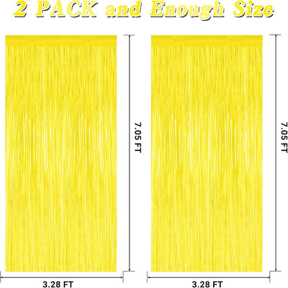 2 Pack Yellow Foil Curtain Streamer Decorations | Yellow, Metallic Foil, 3.28 x 7.05 FT, Tinsel Backdrop, Foil Curtain Streamer, Party Decor, Photo Booth Door Wall Decor