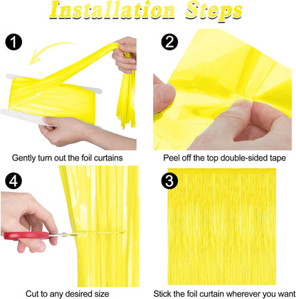 2 Pack Yellow Foil Curtain Streamer Decorations | Yellow, Metallic Foil, 3.28 x 7.05 FT, Tinsel Backdrop, Foil Curtain Streamer, Party Decor, Photo Booth Door Wall Decor