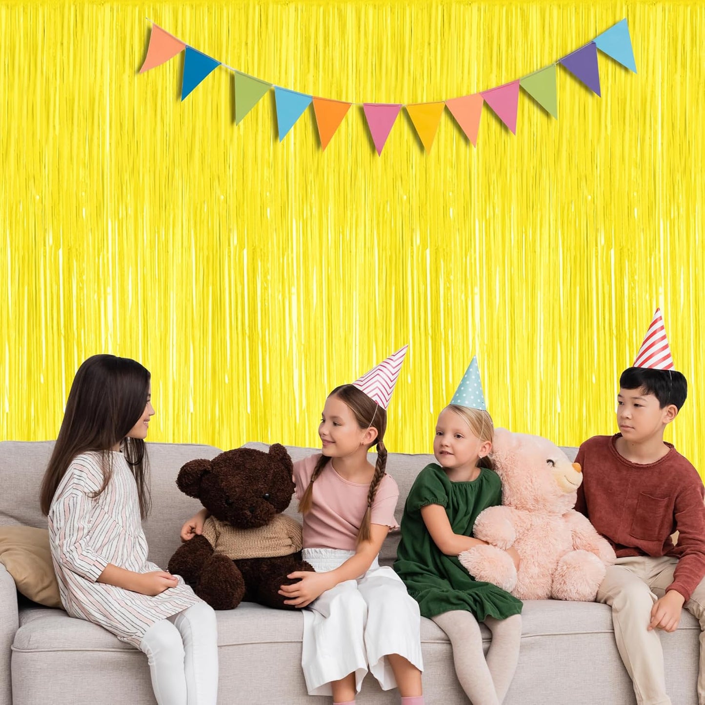 2 Pack Yellow Foil Curtain Streamer Decorations | Yellow, Metallic Foil, 3.28 x 7.05 FT, Tinsel Backdrop, Foil Curtain Streamer, Party Decor, Photo Booth Door Wall Decor