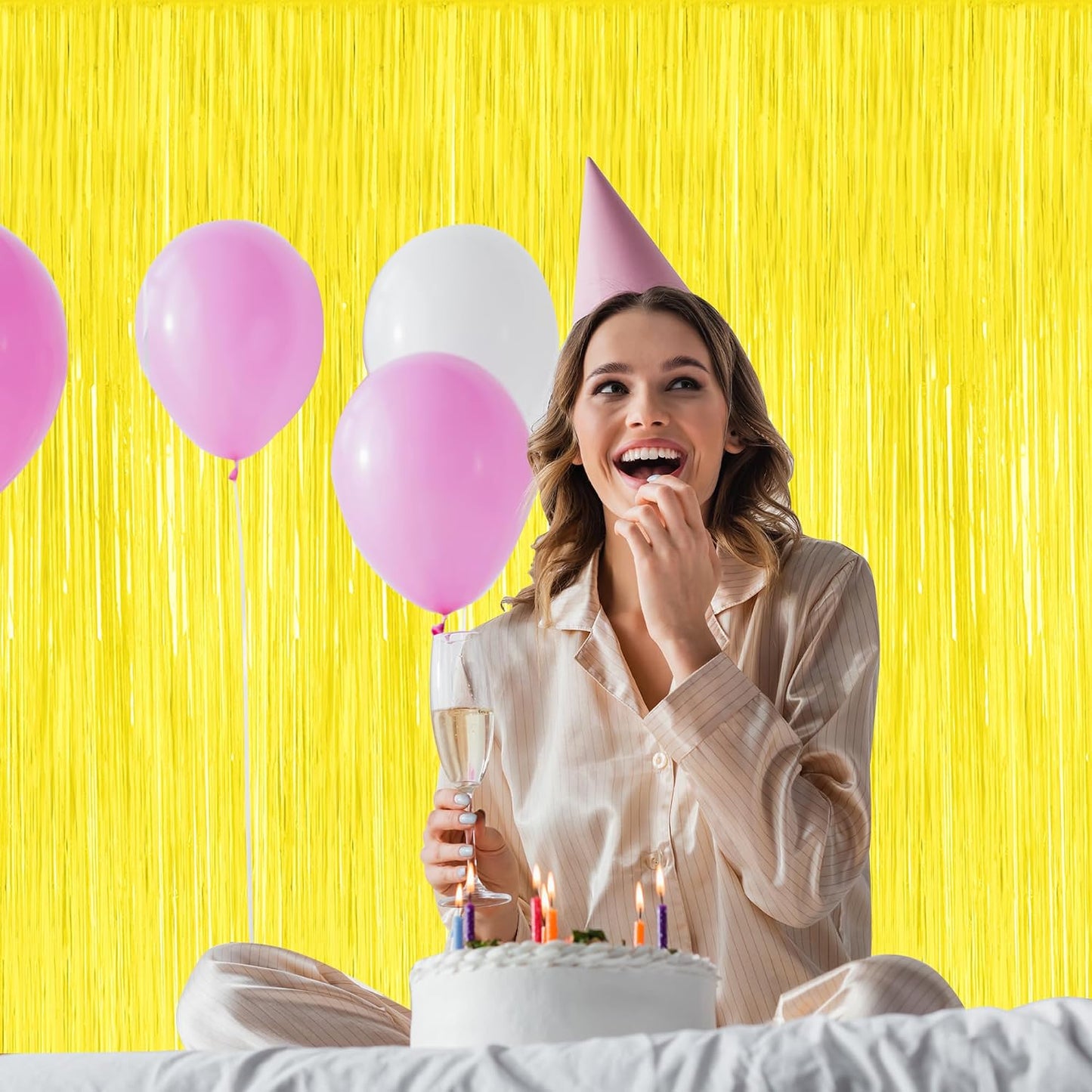2 Pack Yellow Foil Curtain Streamer Decorations | Yellow, Metallic Foil, 3.28 x 7.05 FT, Tinsel Backdrop, Foil Curtain Streamer, Party Decor, Photo Booth Door Wall Decor