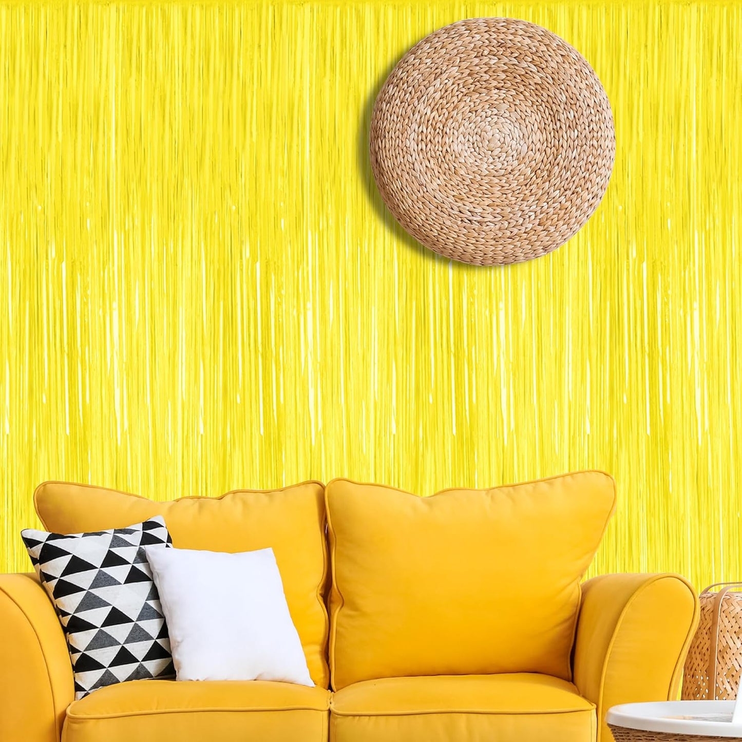 2 Pack Yellow Foil Curtain Streamer Decorations | Yellow, Metallic Foil, 3.28 x 7.05 FT, Tinsel Backdrop, Foil Curtain Streamer, Party Decor, Photo Booth Door Wall Decor