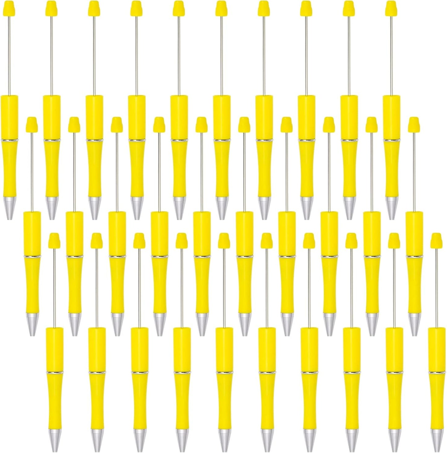 30Pcs Yellow Beadable Pens Beaded Ballpoint Pens Bulk for DIY Writing | Beadable Items, Cool Pens, Black Ink, for Women, Journaling, College, Office Supplies, Plastic, Graduation, Gift