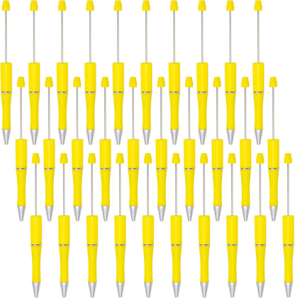 30Pcs Yellow Beadable Pens Beaded Ballpoint Pens Bulk for DIY Writing | Beadable Items, Cool Pens, Black Ink, for Women, Journaling, College, Office Supplies, Plastic, Graduation, Gift