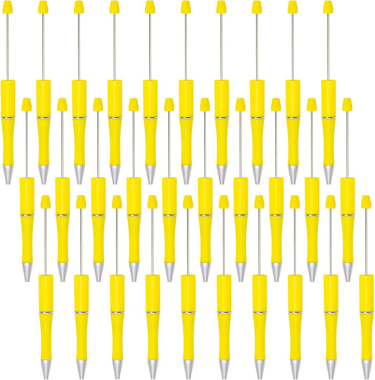 30Pcs Yellow Beadable Pens Beaded Ballpoint Pens Bulk for DIY Writing | Beadable Items, Cool Pens, Black Ink, for Women, Journaling, College, Office Supplies, Plastic, Graduation, Gift