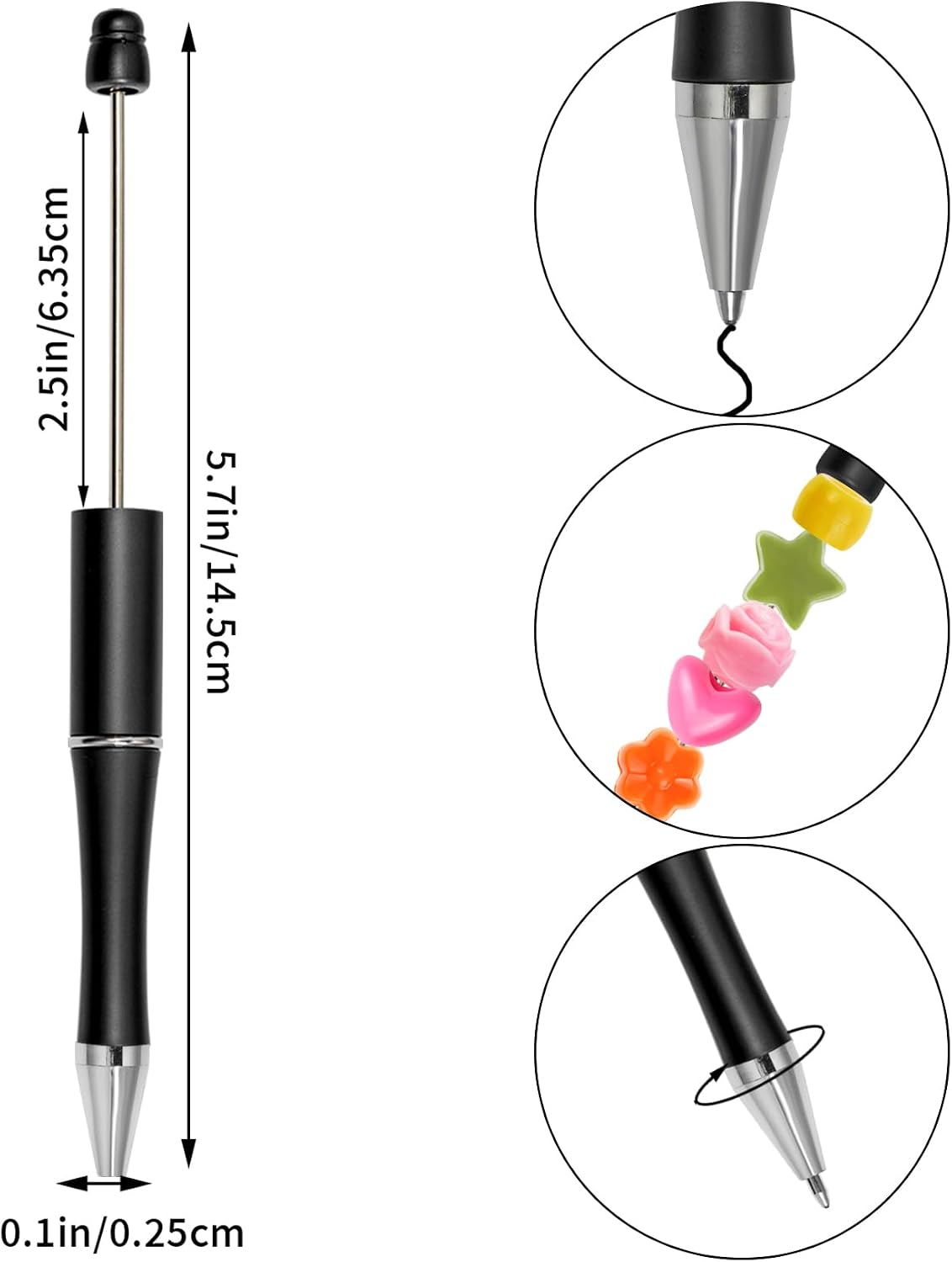 30Pcs Yellow Beadable Pens Beaded Ballpoint Pens Bulk for DIY Writing | Beadable Items, Cool Pens, Black Ink, for Women, Journaling, College, Office Supplies, Plastic, Graduation, Gift