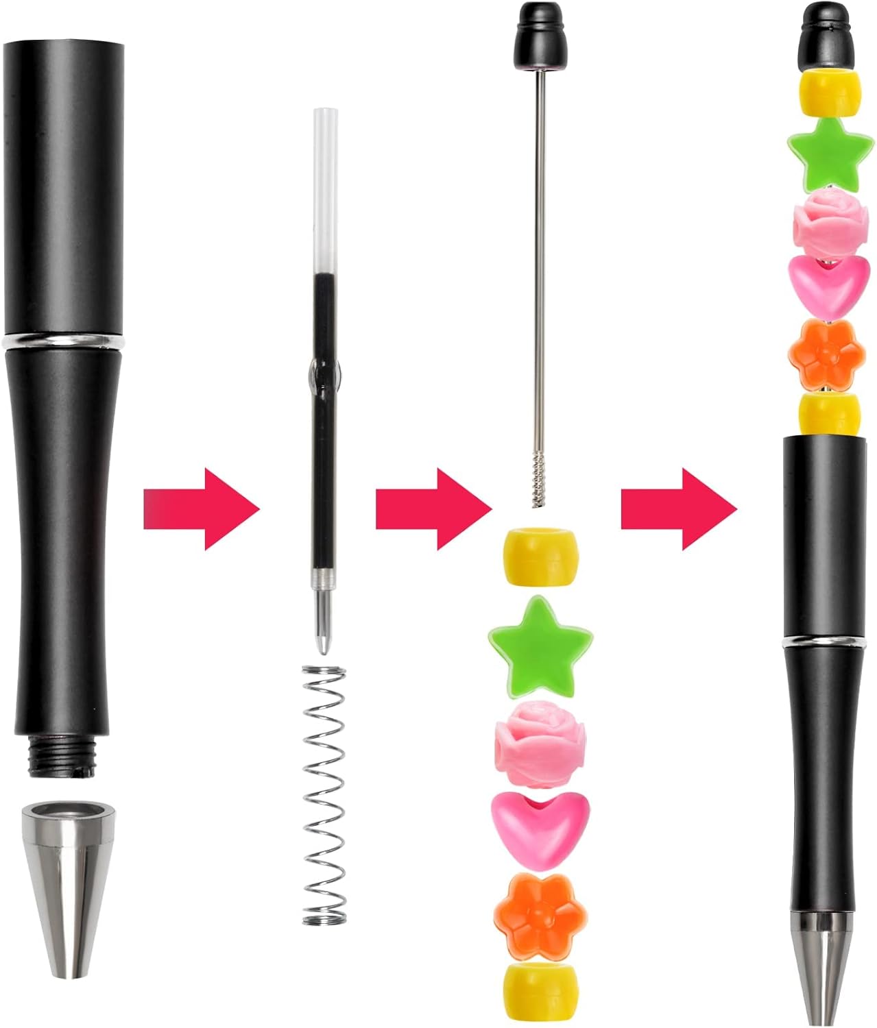 30Pcs Yellow Beadable Pens Beaded Ballpoint Pens Bulk for DIY Writing | Beadable Items, Cool Pens, Black Ink, for Women, Journaling, College, Office Supplies, Plastic, Graduation, Gift