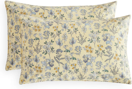 Floral Pillow Cases, Botanical Vintage Flower Shabby Chic Coquette Cottagecore Aesthetic, Set of 2 Soft Pillowcases Pillow Shams Covers, Cream Yellow, Standard Size 20x26 Inches